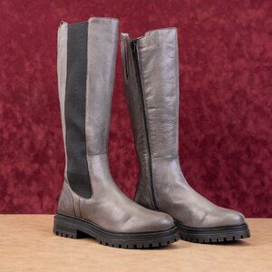 Miz Mooz Women Loren Distress Grey Leather Riding Stretch Lug Boots 10US EUR40